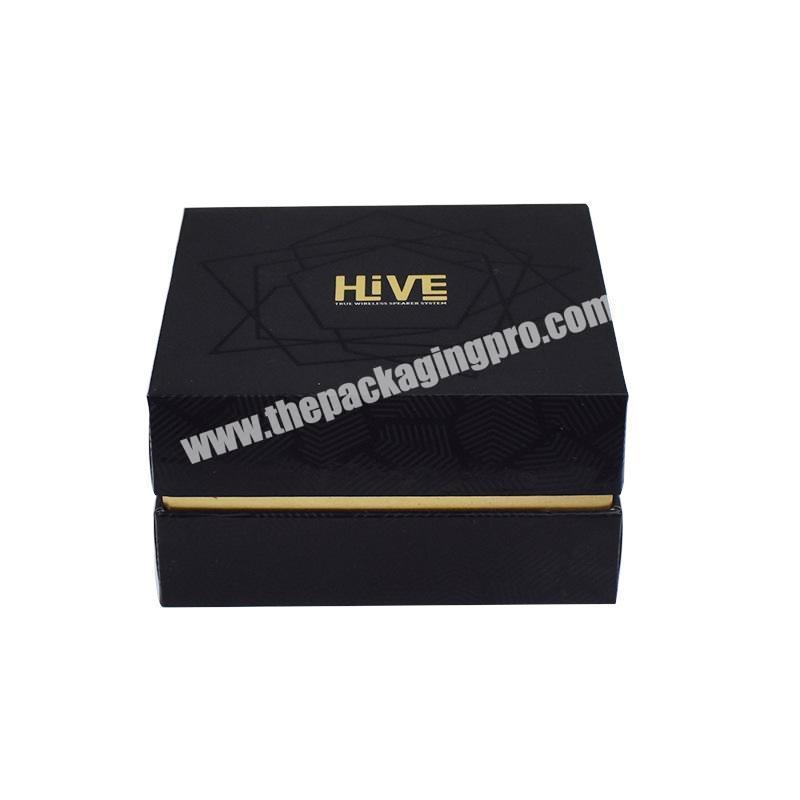 Wholesale Custom Luxury Rigid black Cardboard Gift Lid And Base Paper Box  with gold foiling logo