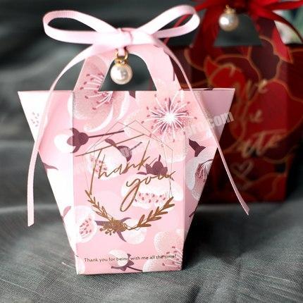 Wholesale custom luxury wedding gift candy packaging gift box ribbons and pearls