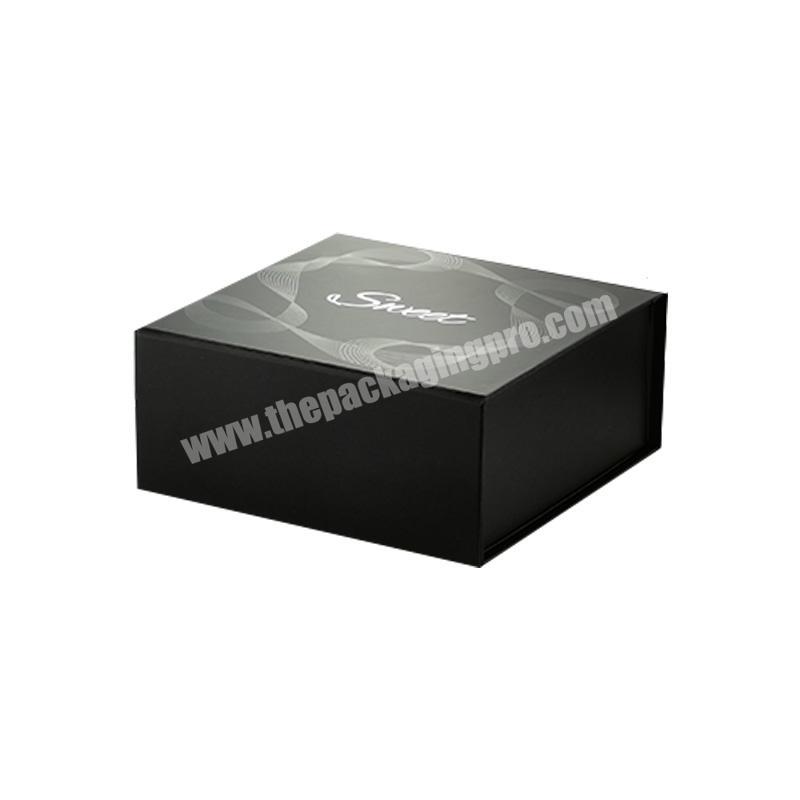 Wholesale custom magnetic closure black foldable paper boxes with UV print logo display box