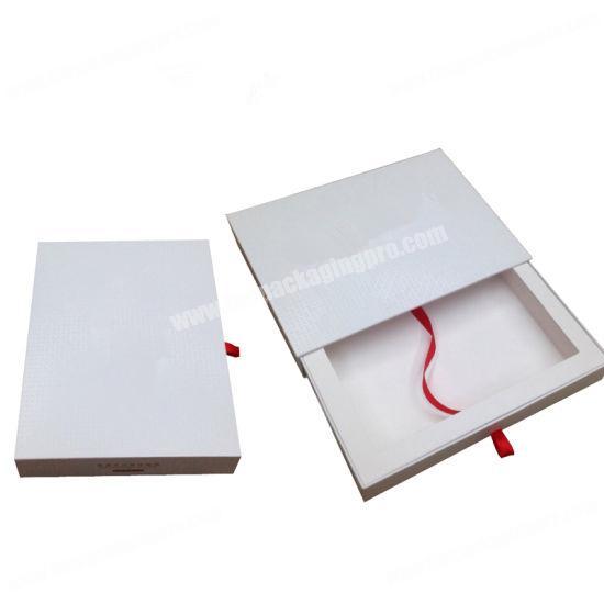Wholesale Custom New Design Luxury Logo Cardboard White Paper Red Ribbon Wallet Gift Package Drawer Box