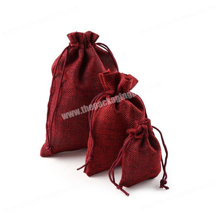 Wholesale custom printed colorful gift burlap pouch jute drawstring bag