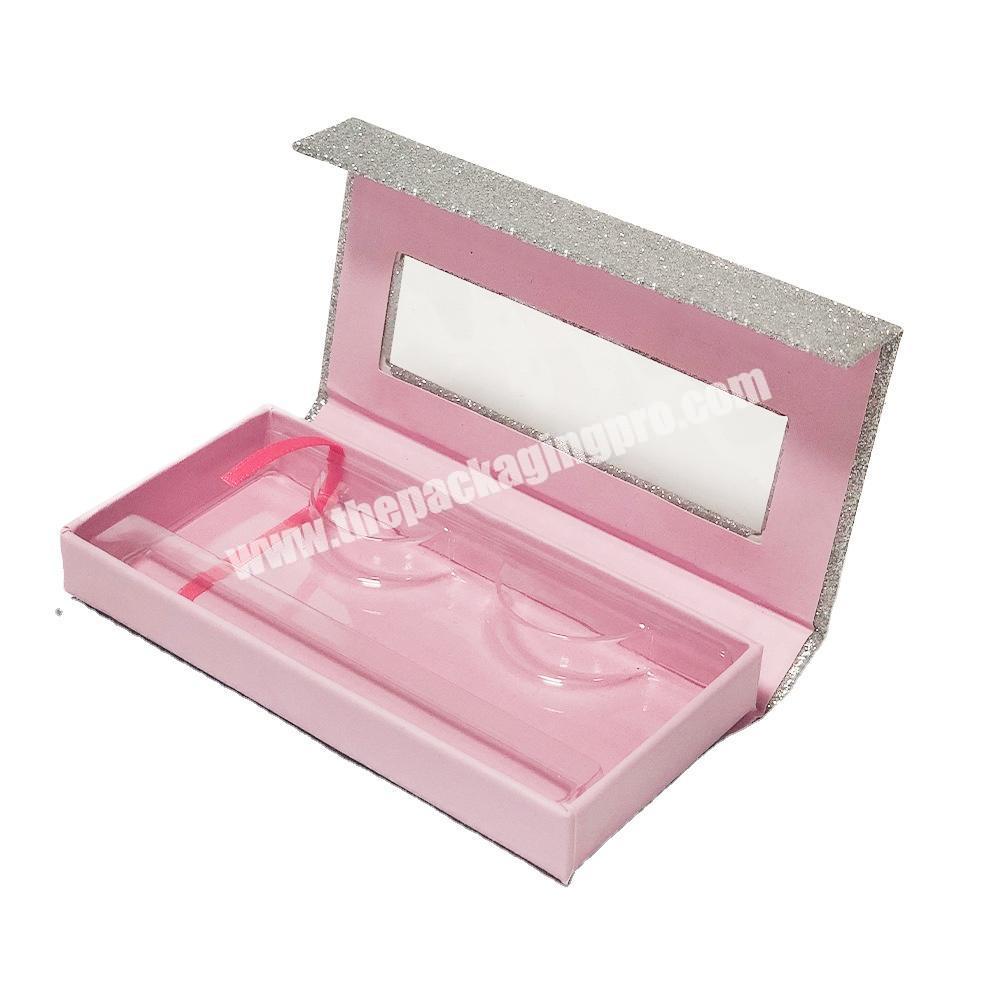 Wholesale custom printed holographic eyelash box rectangular cardboard box with window printed logo eyelash packaging box