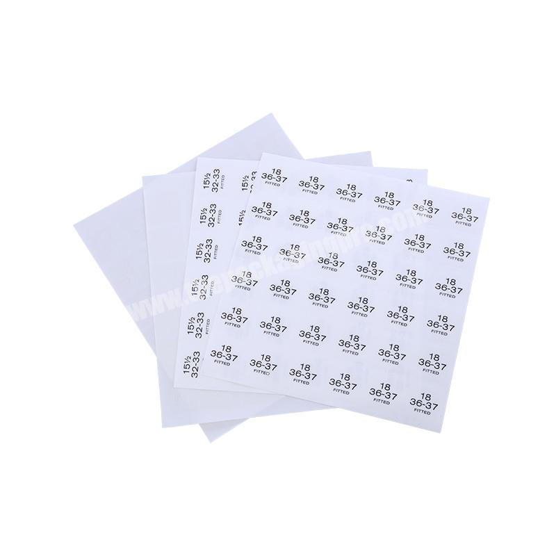 Wholesale Custom  Printed Transparent PVC Size Label Stickers for Garment Package
