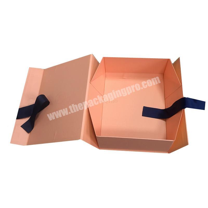 wholesale custom ribbon folding cheap cardboard pink luxury gift boxes