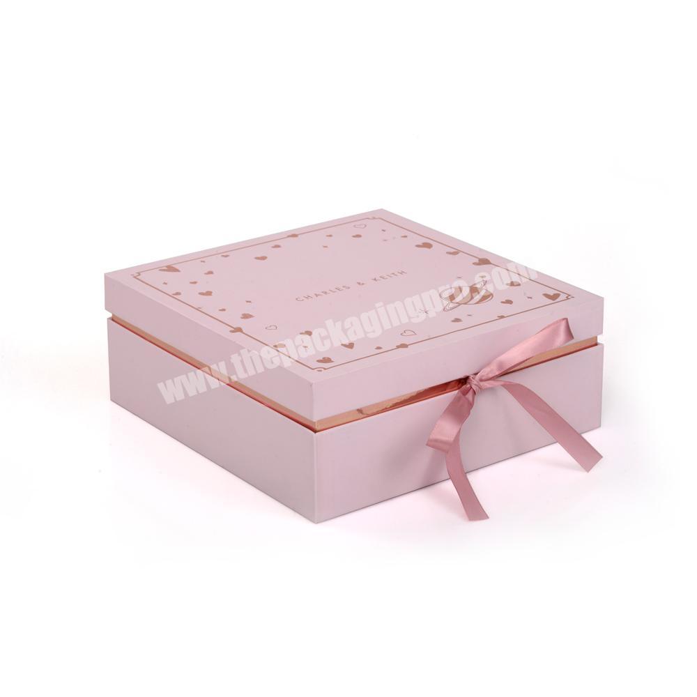 Wholesale custom rigid paper large necklace gift box pink jewelry gift box with ribbon