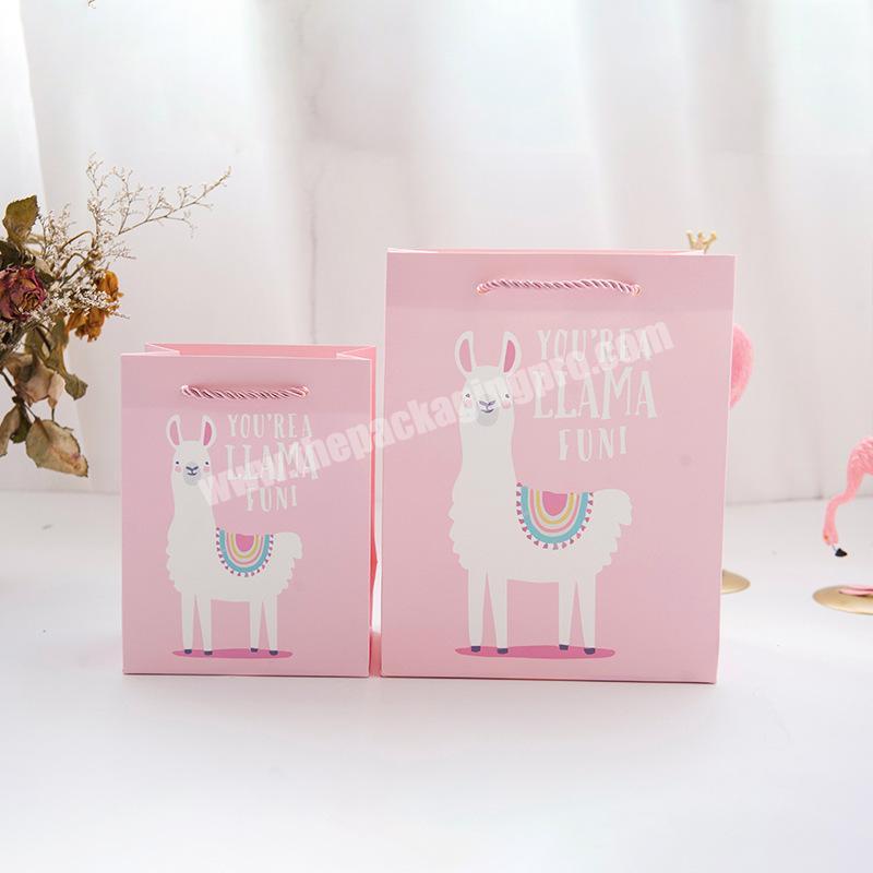 Wholesale custom shopping paper bag for gift with alpaca pattern
