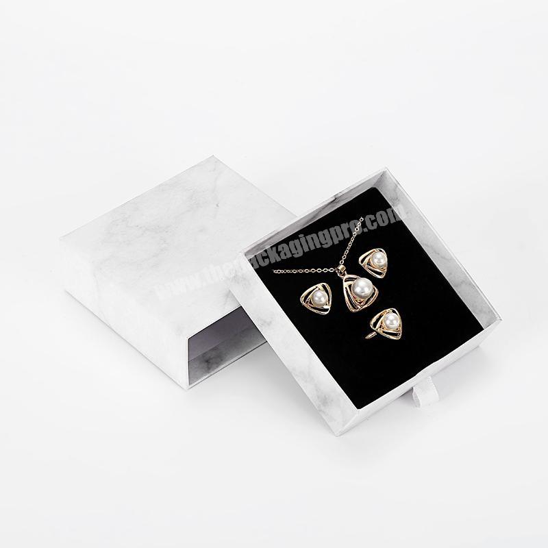Wholesale custom size package hard paper earring bracelet cardboard drawer gift marble silver jewelry box