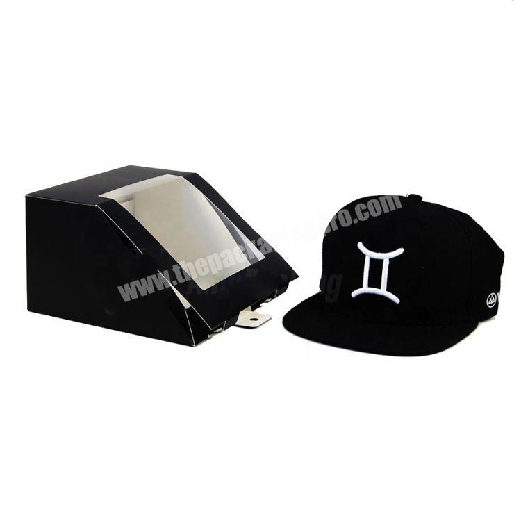 Wholesale custom Unique Black Printed Folding Paper Gift Storage Box with Window for Hat