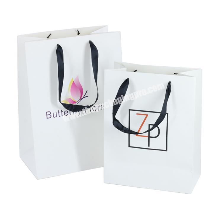Wholesale Custom White Luxury Shopping Custom Printed Paper Gift Bag with Ribbon Handles