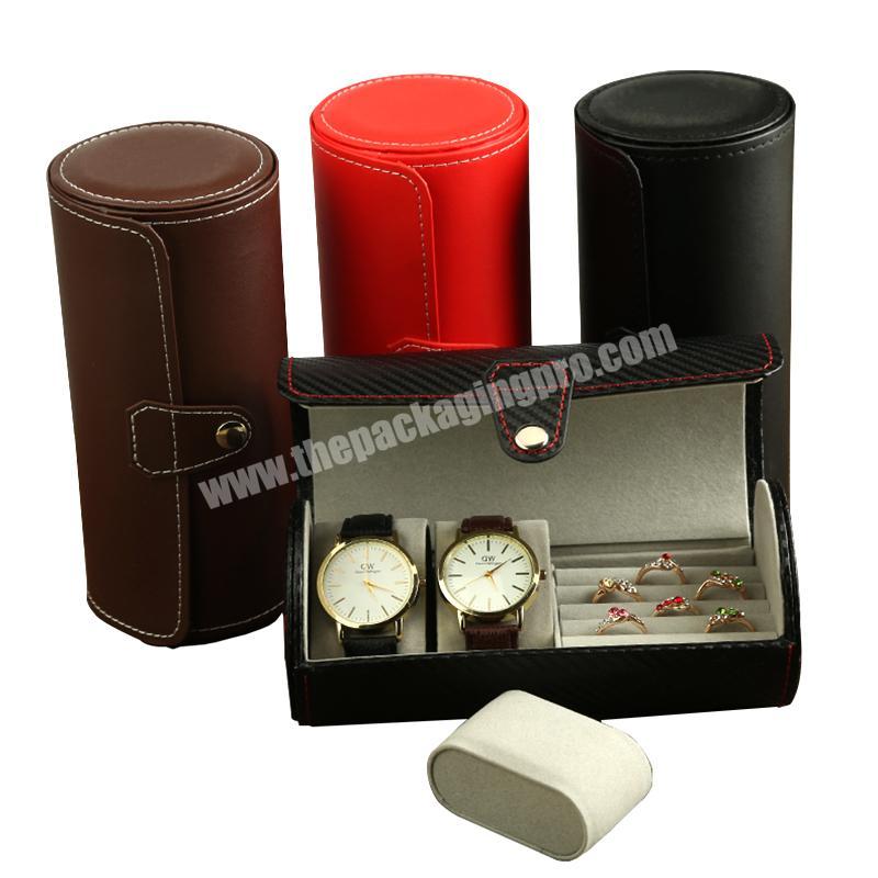 Wholesale Customized Color Round Cylinder Luxury Leather Travel Watch Box