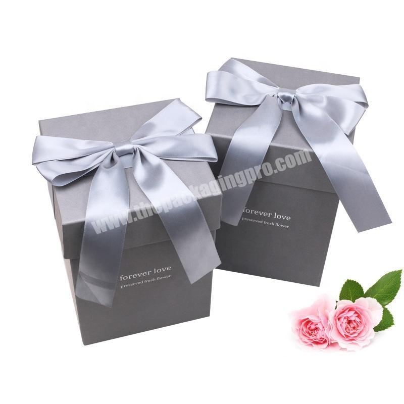 Wholesale customized logo handmade flower gift packaging box with ribbon bow