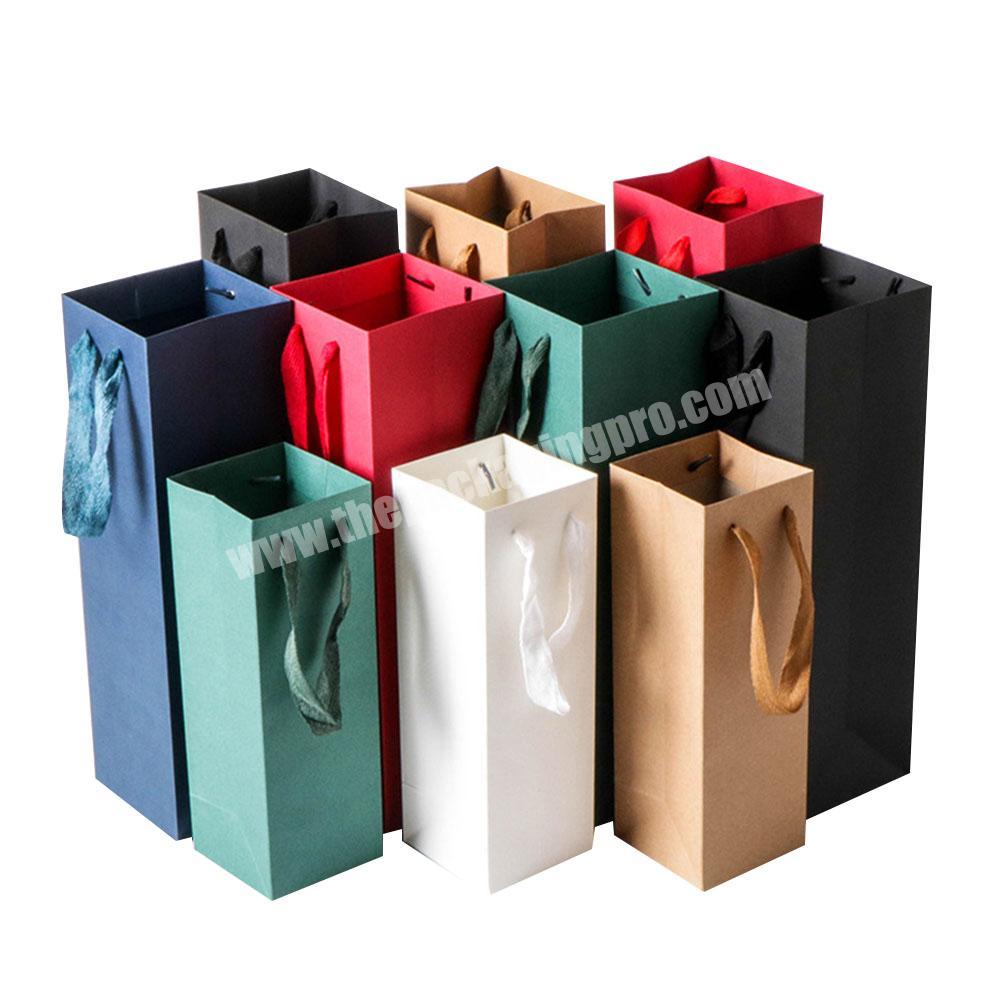 Wholesale Eco Friendly Recycle Custom Bottle Gift Packaging Brown Kraft Paper Wine Bags With Handles