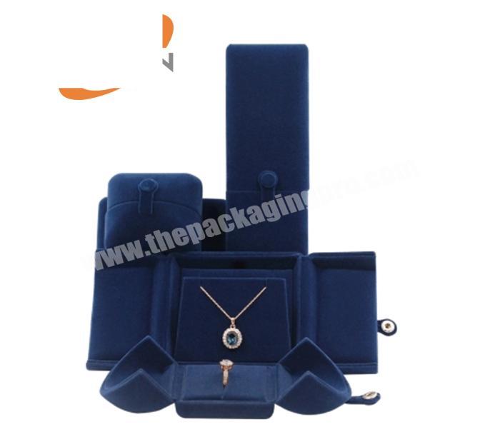Wholesale Elegant Blue Stamping Packaging Boxes For Ring Pendant Necklace Custom Velvet Jewelry Box