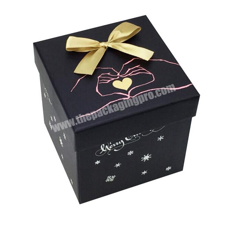 Wholesale Empty Square Cardboard Christmas Gift Lid and Bottom Box with Ribbon