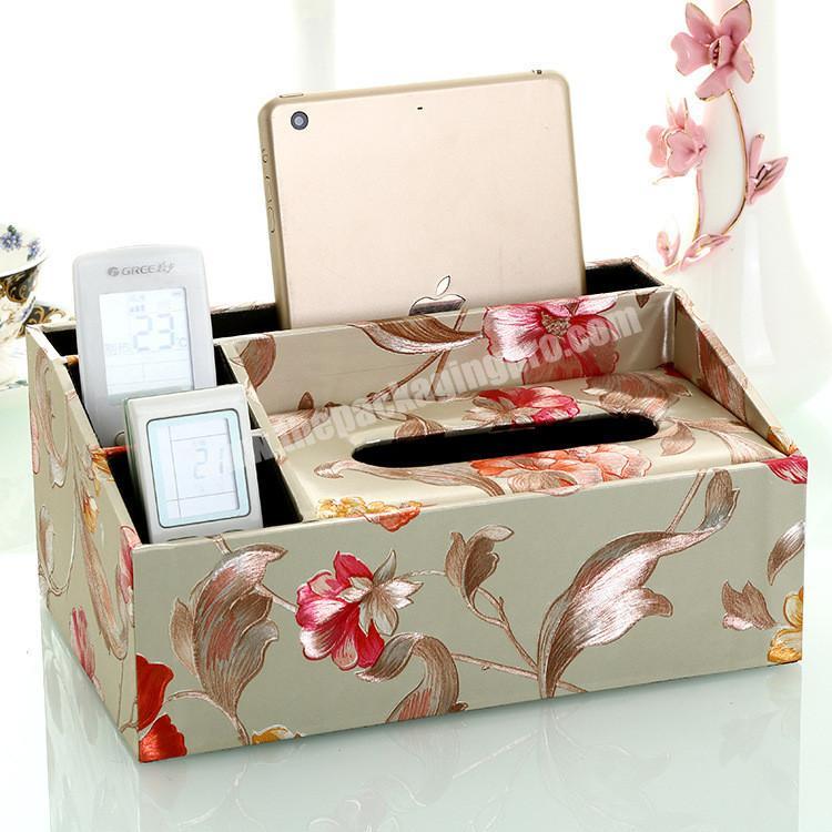 Wholesale factory direct bulk price vintage floral pattern design cardboard tissue boxes with pen holder for sale