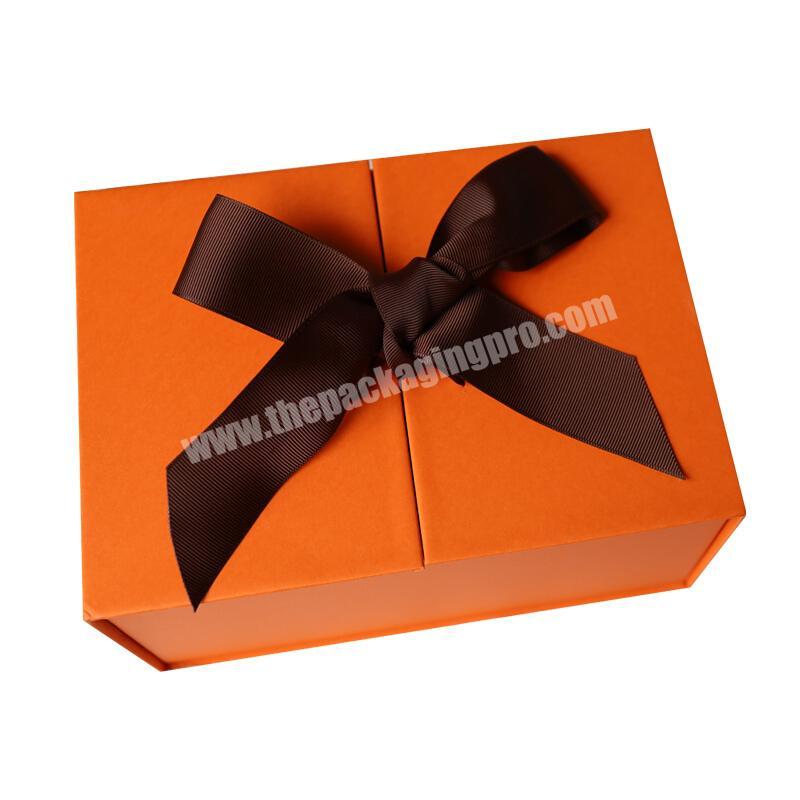 Wholesale Fancy High Quality Pure Color Double Door  Open  Foldable  Gift Packaging Box with Bow