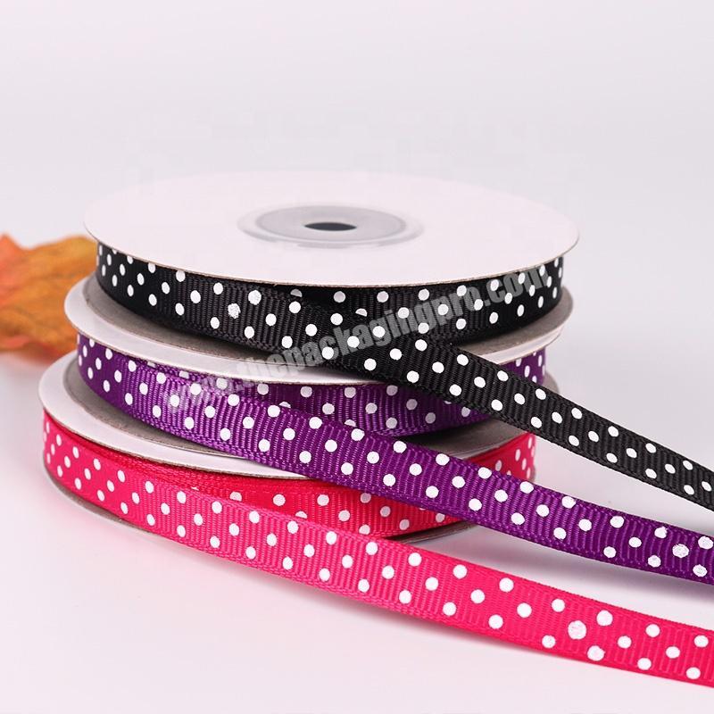 Wholesale Fashion 38''inch Black Double Face 100% Polyester Grosgrain Ribbon Gift Dot Custom Printed Logo Ribbon