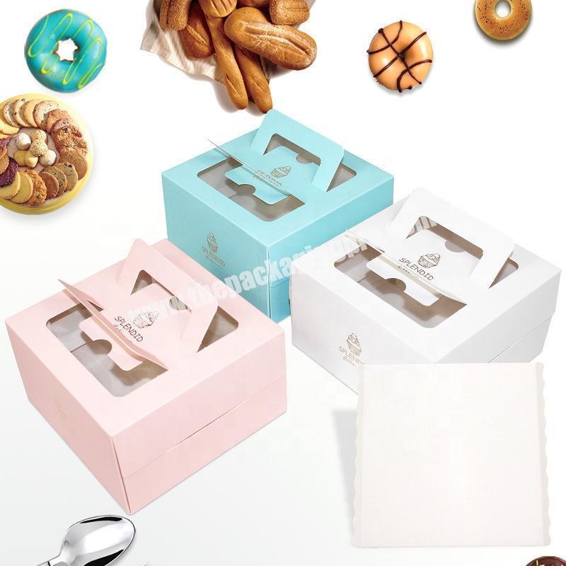 Wholesale folding kraft paper small cake packaging box with handle