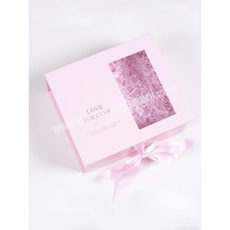 Wholesale High-end Romantic Foldable Ribbon Cosmetic Clear Window Perfume Valentine Gift Packaging Box with Grid