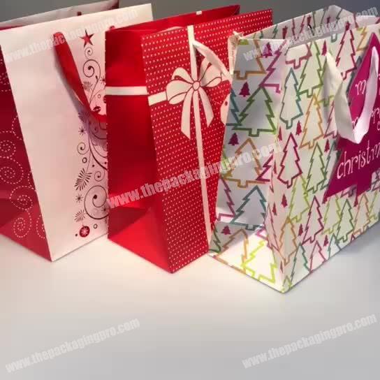 wholesale high quality christmas gift paper bag with ribbon handle