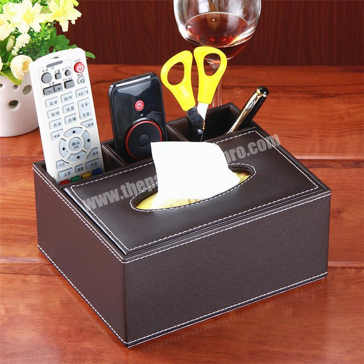Wholesale high quality leather napkin box case household office holder tissue box