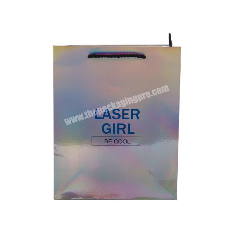 Wholesale Hologram laser shiny paper shopping bag for shoes and clothes