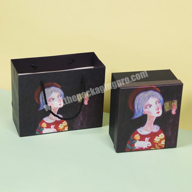 Wholesale Hot Sale Fashion Design Raffia Cartoon Printed Mini Gift Packaging Box with Lid and Base