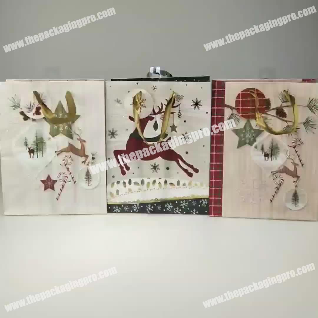 Wholesale Hot Sale Popular Art Paper Glitter Christmas Paper Bag for Gift