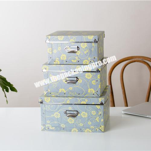 Wholesale household sued 3 sizes paper floral beautiful storage boxes with handle