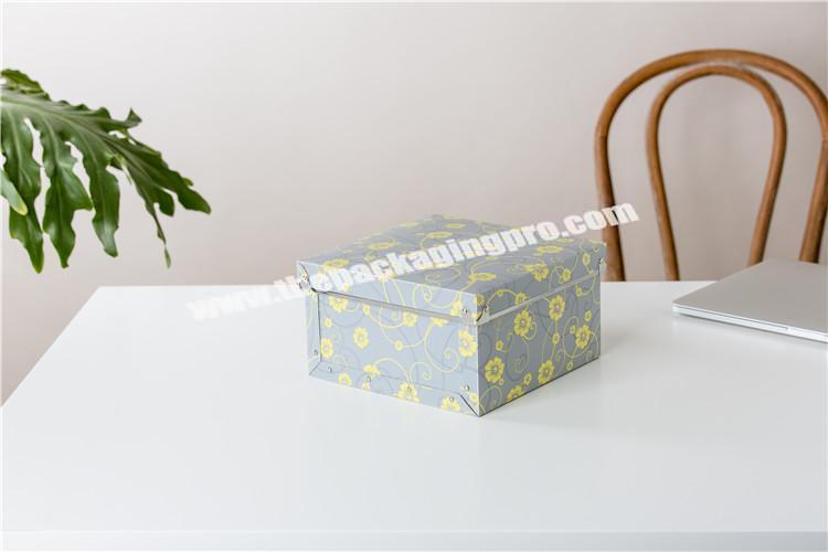 Wholesale household sued 3 sizes paper floral beautiful storage boxes with handle