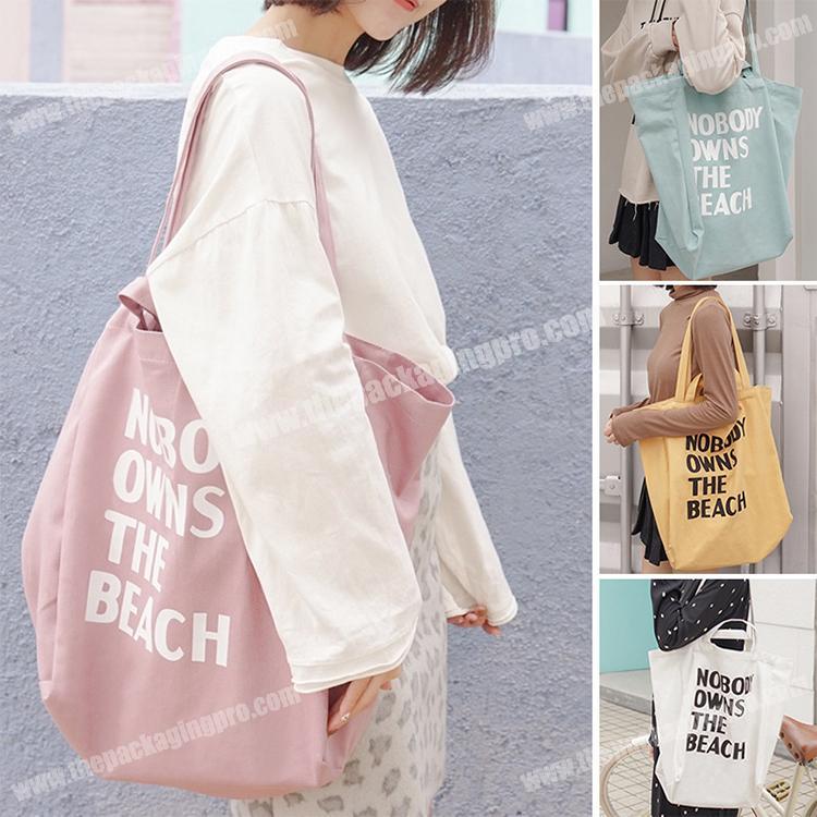 Wholesale Korean Style Women Extra Large Capacity Handbag Letters Beach Shoulder plain Canvas Shopping Bag