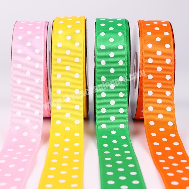 Wholesale Large Stock 1'' Inch Green Grosgrain Ribbon With White Printed Dot Ribbon Packing Gift