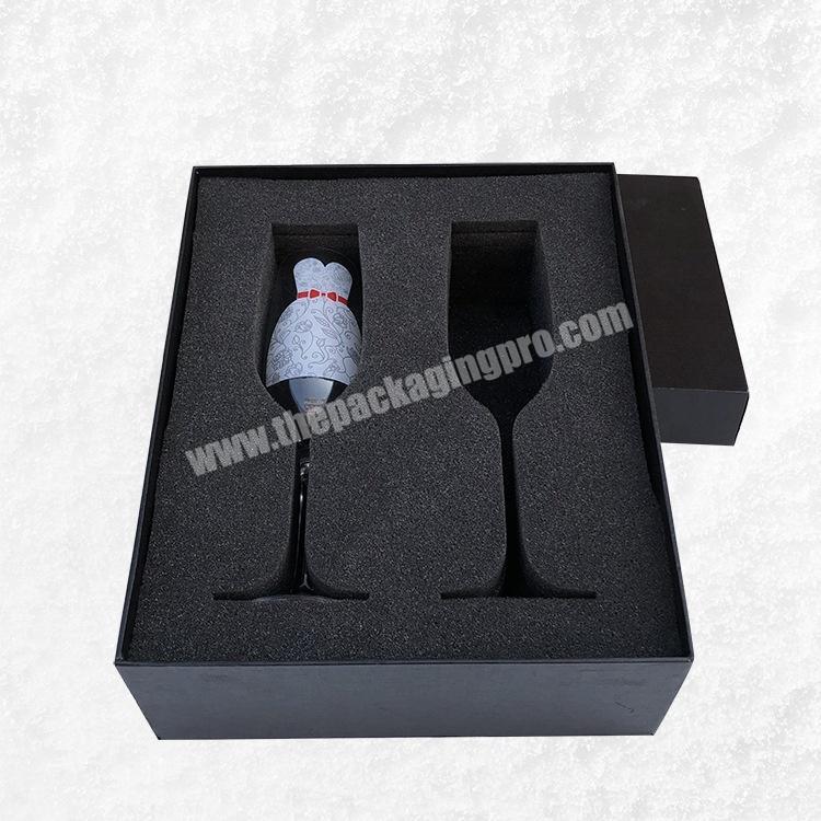 wholesale luxury black cardboard thick stemless wine glass gift boxes with lids