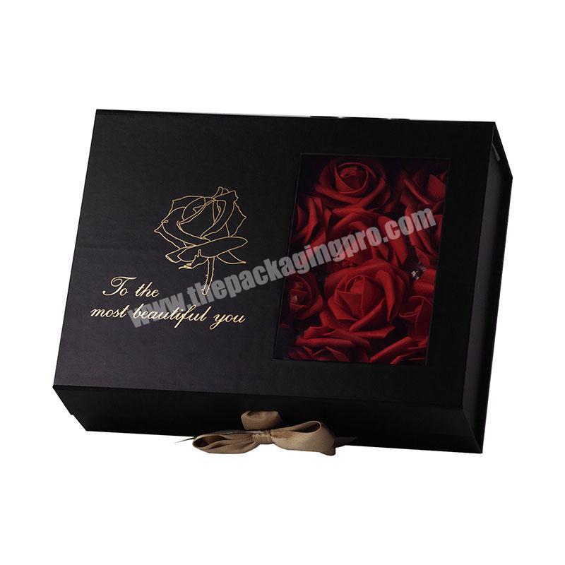 Wholesale luxury black flower roses gift packaging boxes with window