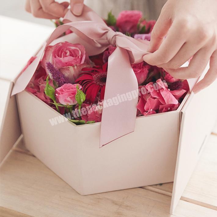 wholesale luxury cardboard pink flower gift boxes with ribbon
