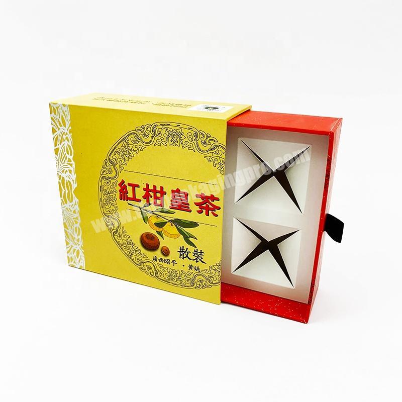 Wholesale luxury custom logo paper tea packaging drawer gift box with ribbon