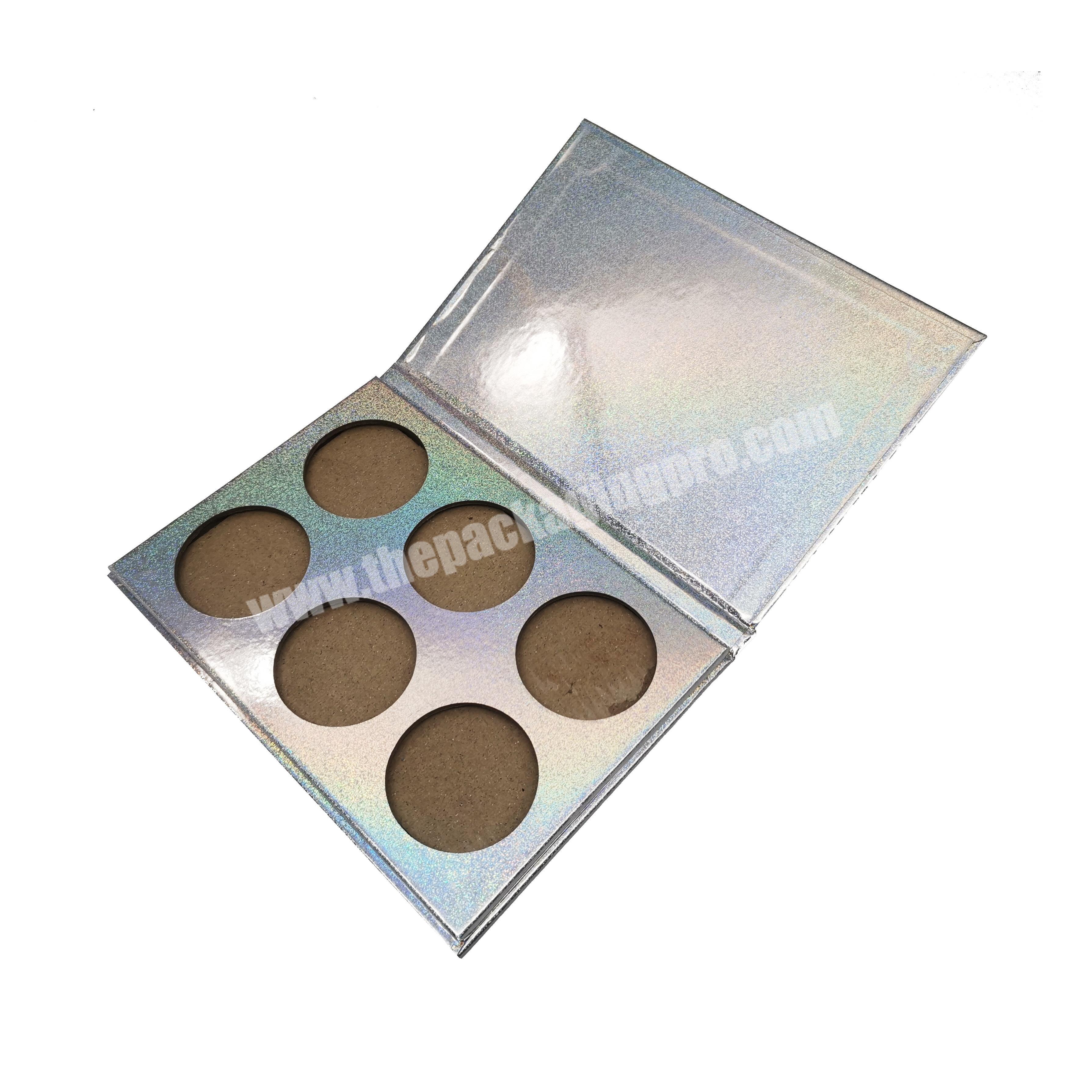 wholesale luxury glittering paper magnetic silver foil shining custom cardboard eyeshadow palette pan packaging containers box