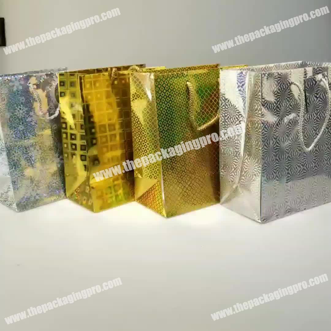 Wholesale Multi Colors Printing Luxury Hologram Foil Paper Luxury Gift Bags with Your Own LOGO