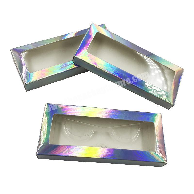 wholesale Own Brand Holographic Eyelash Packaging Box Custom Private label Small Gift Silver Holographic Eyelash Box with Window