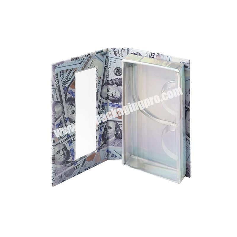 Wholesale paper money eyelash packaging paper cardboard gift box with window
