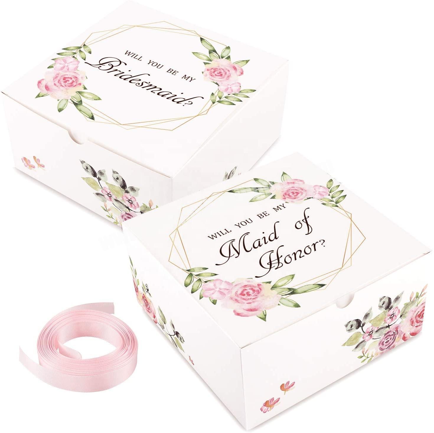 Wholesale personalized custom luxury printed white bridesmaid gift box thanking gift box