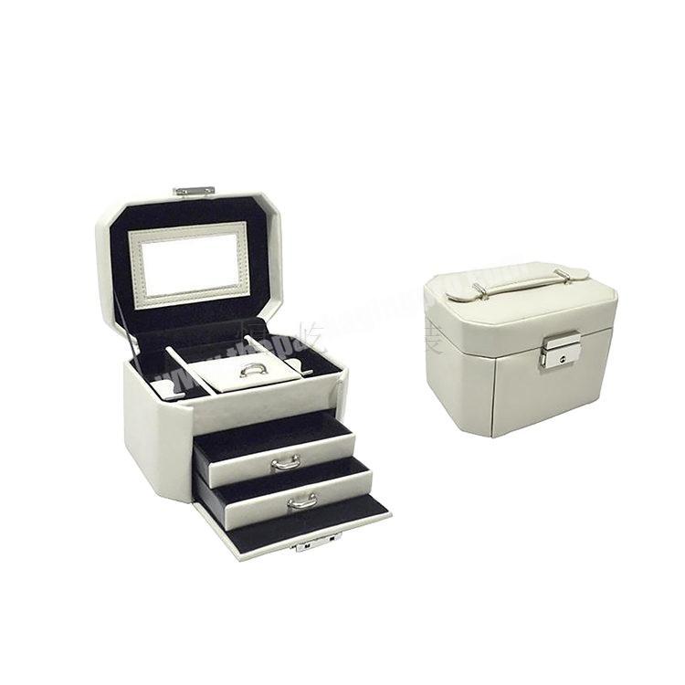 Wholesale Por table white  PU leather jewelry case box luxury white velvet jewelry multi-drawer storage case