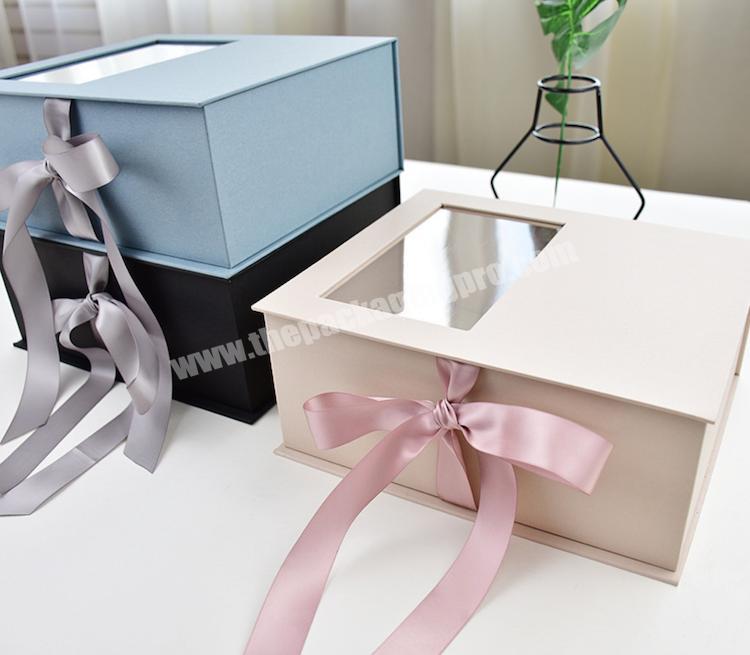 Wholesale Premium Gift Box Custom Folding Gift Box PVC Window Interlayer Gift Box With Ribbon Closure For Packing