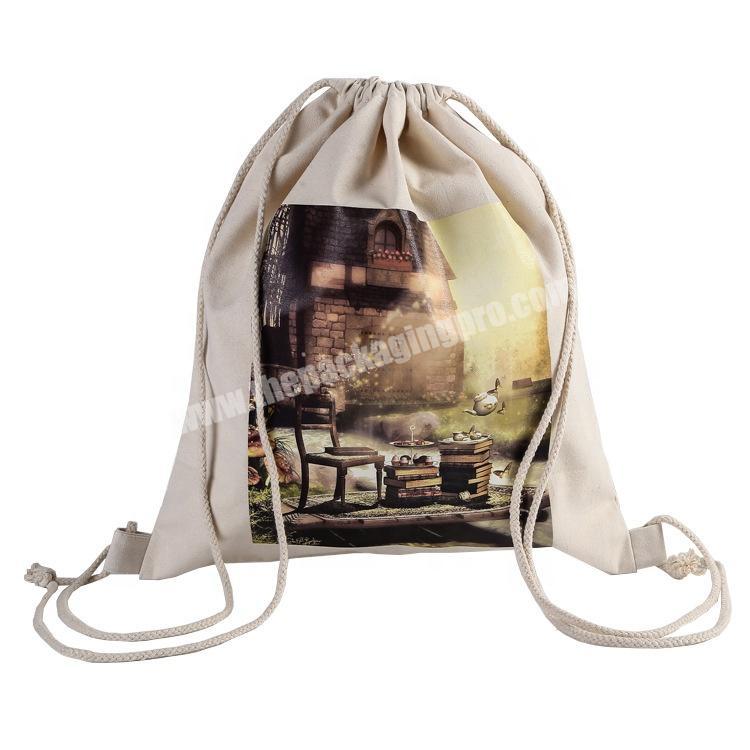 Custom Wholesale printed students sports backpack cotton drawstring bags