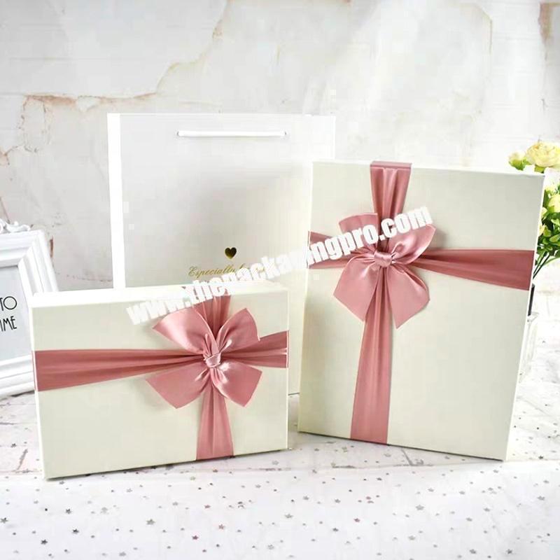 Wholesale Rectangle Hard Cardboard Custom Gift Packaging Paper Box With ribbon