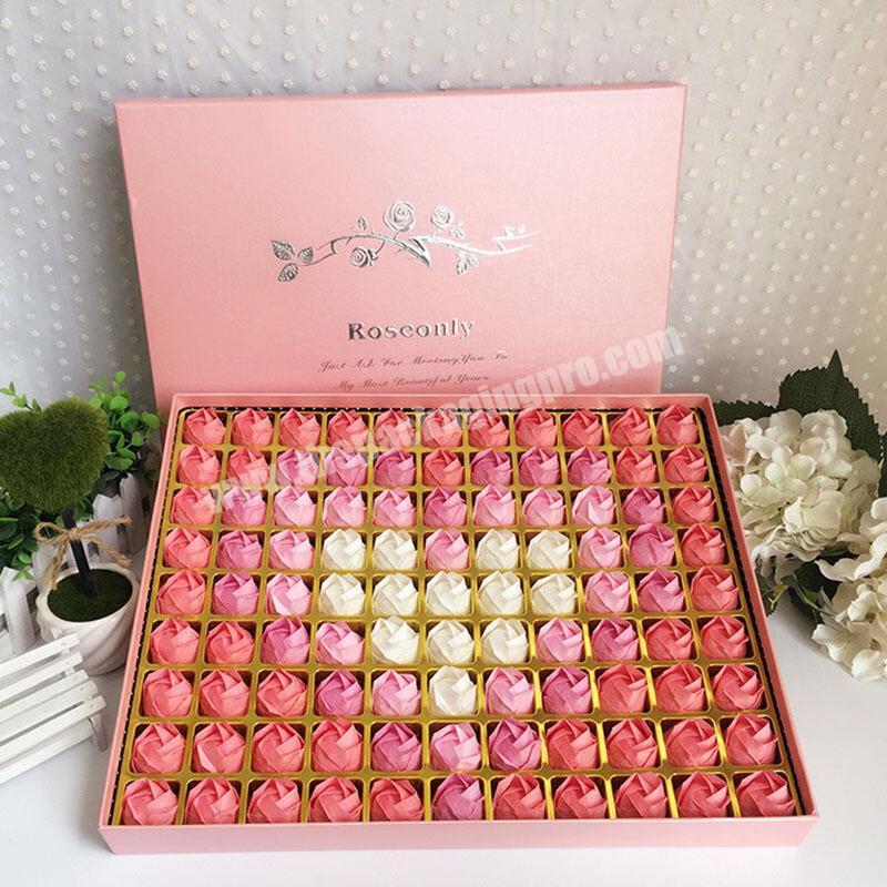 Wholesale Rectangle Rigid Cardboard Valentine Natural Rose Flowers Gift Packing Box with Lid
