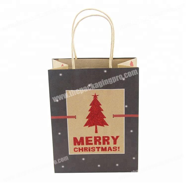 wholesale red glitter recycle craft paper christmas gift bag with paper twist handle