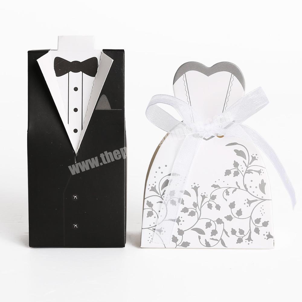 wholesale retail Wedding Favor Candy  White Black Paper bride and groom packaging gift box