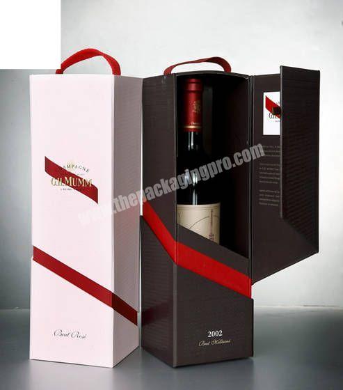 Wholesale reusable magnetic closure flat pack eco friendly custom wine gift boxes with handle custom wine box