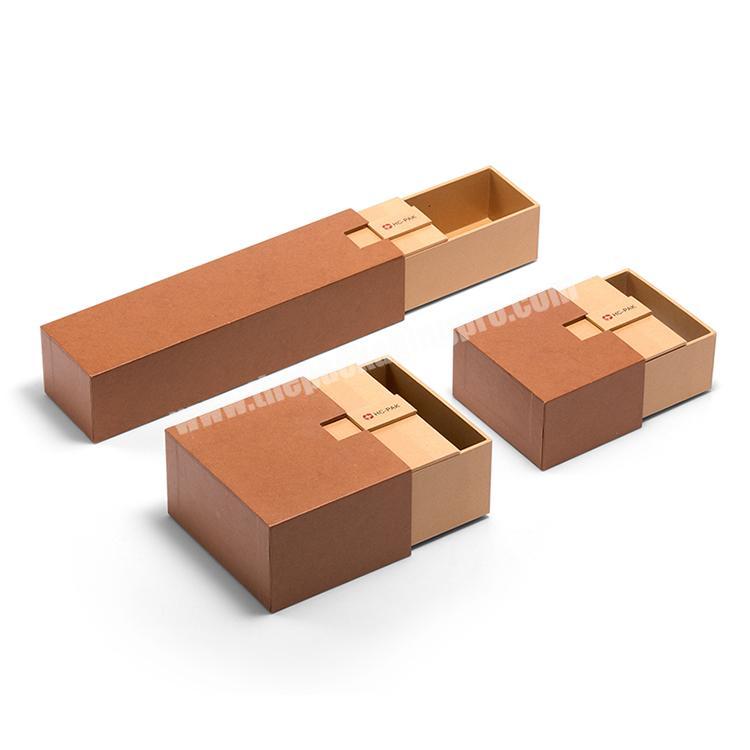 Wholesale slide open luxury jewelry gift small brown kraft paper packaging box